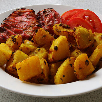 Served with masala potatoes.