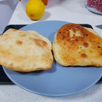 Bhatura (in air fryer on left, shallow fried on right)