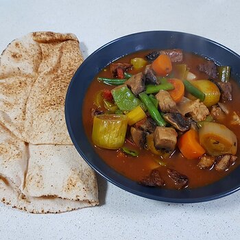 Vegetable & Bean Stew with Lebanese flatbread