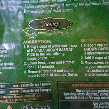 Brown Basmati Rice Cooking instructions