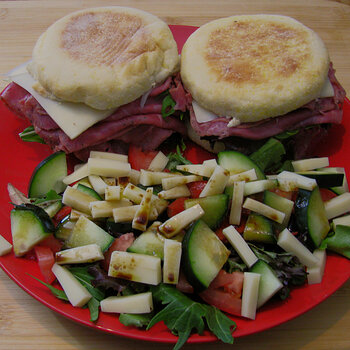 Pastrami Sandwiches and Salad