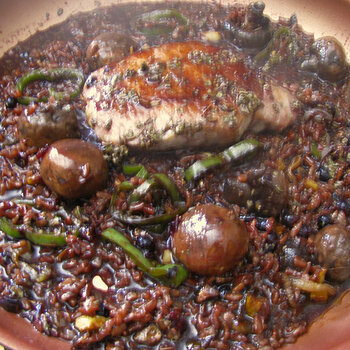 Pork Chop with Red Rice in Currant Wine Sauce