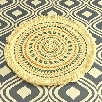 Orange and Blue Frilled Geometric Pattern Round Placemat