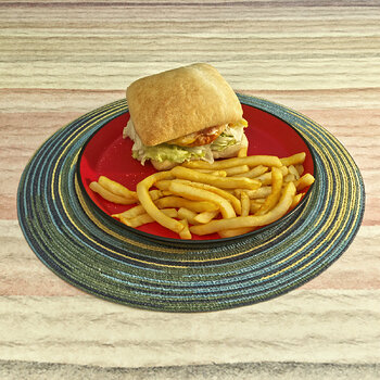 Chicken Patty and Cheese Sandwich with French Fries
