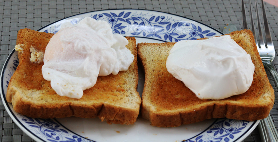 Poached duck eggs on toast.