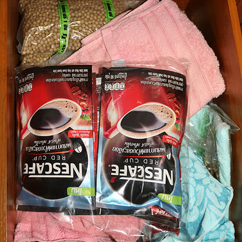 Coffee, dried peas and towels