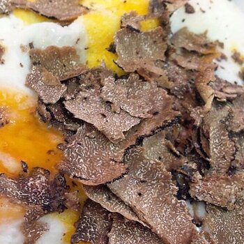 Fried eggs and black truffle carpaccio