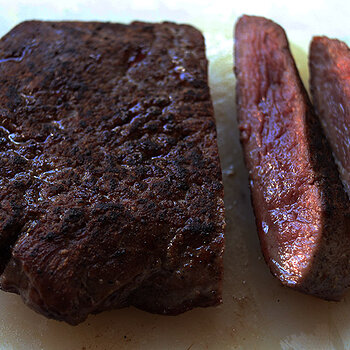 Pan fried and susequently blowlamp seared.