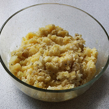 Grated potato,onion and pureed garlic with flour and seasoning