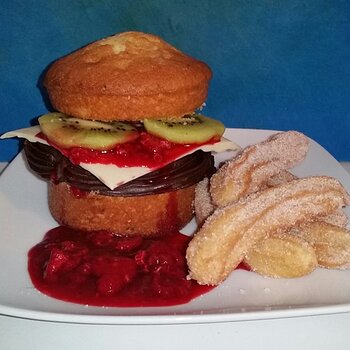 Cheeseburger cake and churro fries