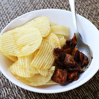 Pickle with potato crisps.