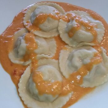 Lobster ravioli plate