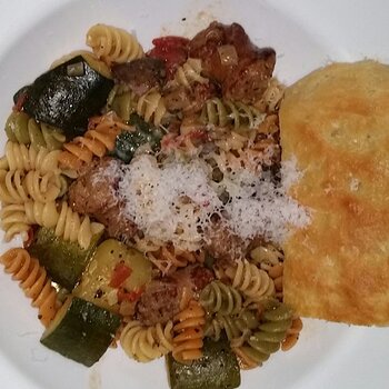 Tricolor sausage pasta