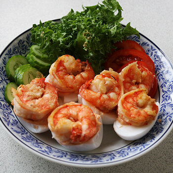 Egg and prawn tapas.