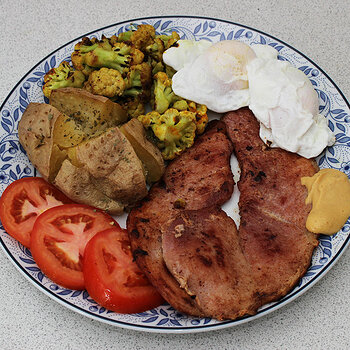 Gammon and poached eggs