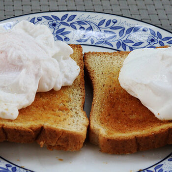 Poached duck eggs on toast.