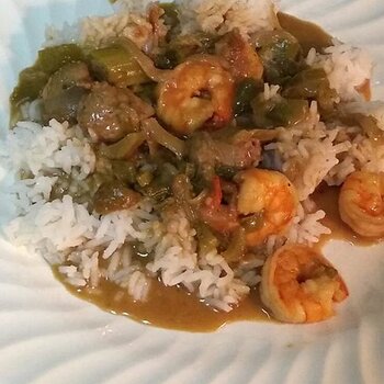 Shrimp & Sausage Gumbo over Rice.