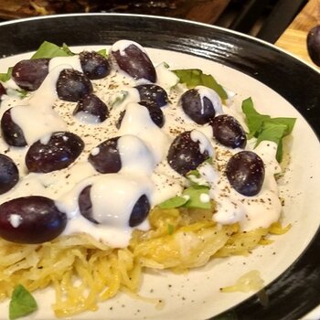 Grapes Alfredo with Spaghetti Squash