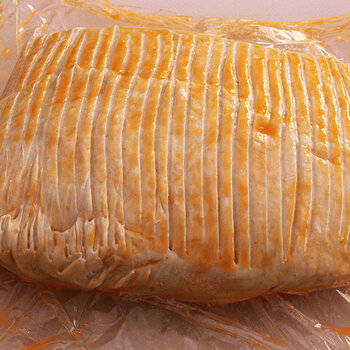 Encased in pastry and egg washed.