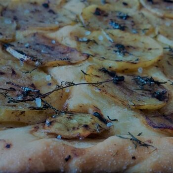 Homemade Focaccia with Potatoes and Black Garlic