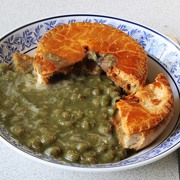 Steak and kidney pie with mushie peas.