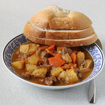 Beef stew with dipping bread.
