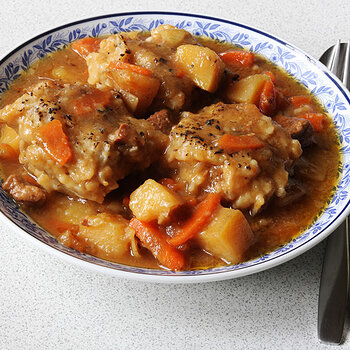 Beef stew with dumplings.