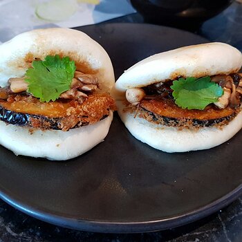 Mixed Mushrooms + Panko Aubergine Hirata Steamed Buns