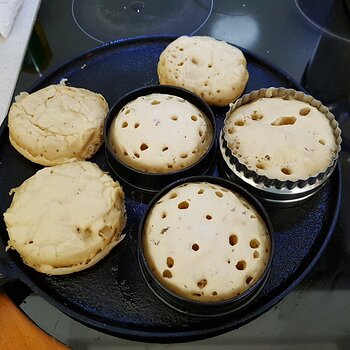 Crumpets on the griddle