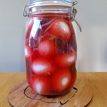 20 beetroot pickled hard boiled eggs (in the making)