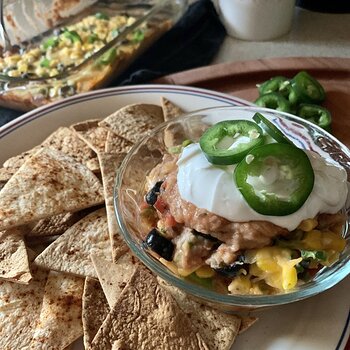 Five-Layer Dip And Baked Tortilla Chips