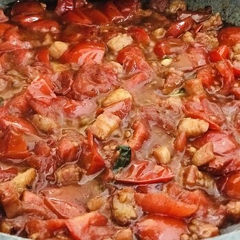 Cherry tomatoes, black garlic and guanciale.jpeg