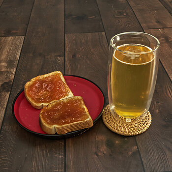 Pear Butter on Toast with Sparkling Apple Cider