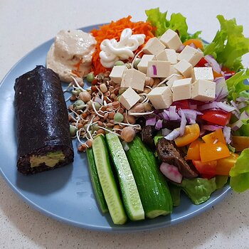 Salad lunch with avocado roll