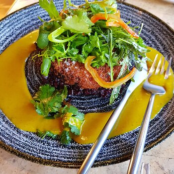 Butternut Squash Katsu, Wild Rice, Spring Onions, Katsu Curry Sauce