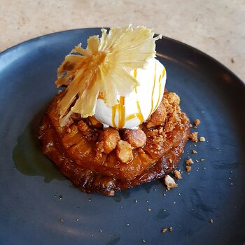 Zacapa Soaked Pineapple Tarte Tartin, Salted Miso Ice Cream