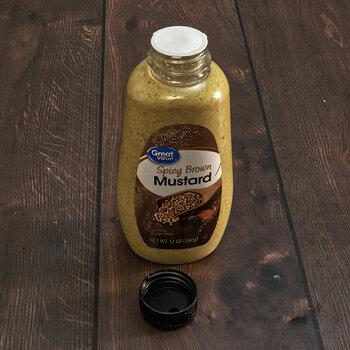 Spicy Brown Mustard Bottle with Peel Off Top Example
