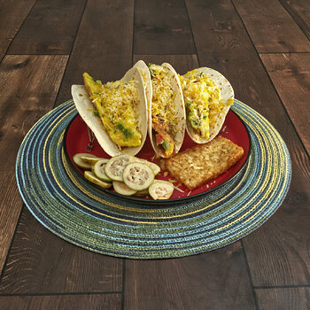 Breakfast Soft Tacos with a Hash Brown Patty and Guava