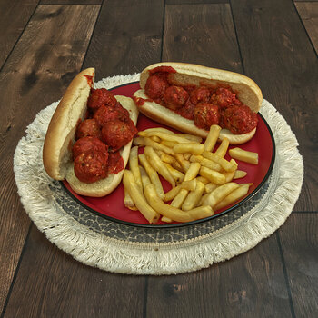 Italian Meatball Sandwiches with French Fries