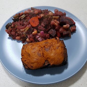 Indian ratatouille with tempeh loaf