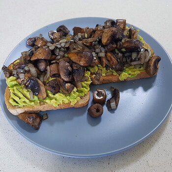 Mushrooms & Onions on Smashed Avo on Toast