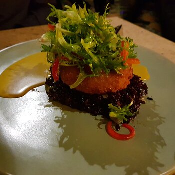 butternut squash katsu + wild rice, spring onion, katsu curry, coriander