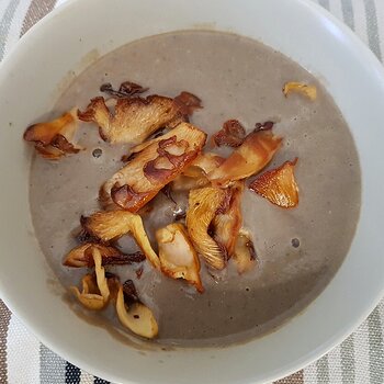 Mushroom Miso Soup with pink oyster mushrooms