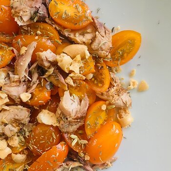 Yellow Cherry Toms, mackerel and crumbled Taralli salad.jpg