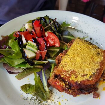 Vegan Shepherd's Pie with salad