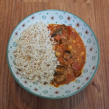 Roasted Aubergine & Chickpea Curry with Brown Basmati Rice
