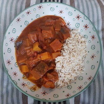 Homemade 'Indian' with butternut squash and aubergine