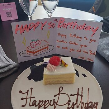 Happy Birthday cake in the hotel room