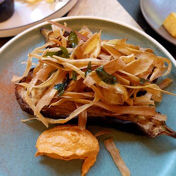 Smokey Eggplant with tahini & parsnips