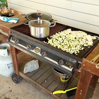 Courgette and onion on the BBQ